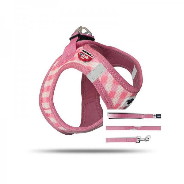 Curli Vest Geschirr Puppy Set Pink-caro 3XS