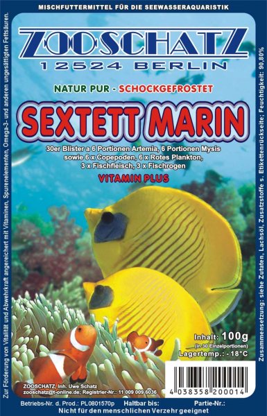 Sextett Marin Frostfutter für Meerwasserfische