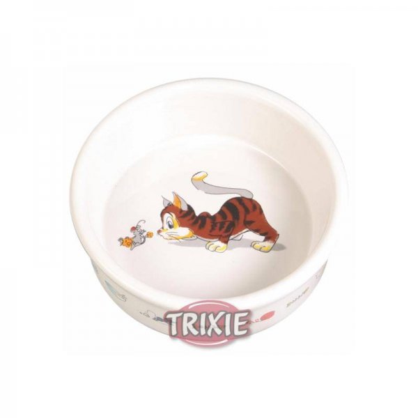 Trixie Napf mit Motiv, Katze, Keramik 0,2 l 11 cm, weiß