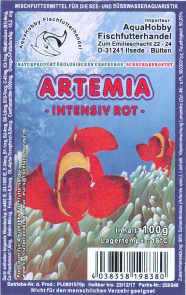 Artemia intensiv rot Frostfutter für Fische 100g